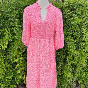 Superfoxx Bright Pink Smocked Midi Dress  - Size Medium
